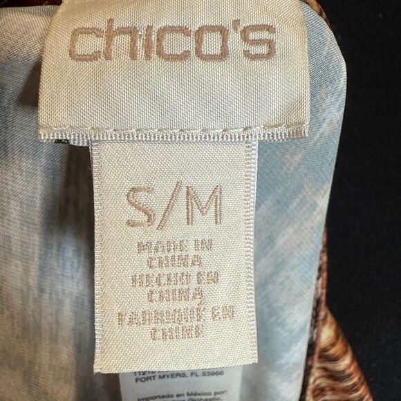 Chico's Brown Geometric Southwest with Beaded Neckline Poncho Top Women's Size S - Picture 9 of 14